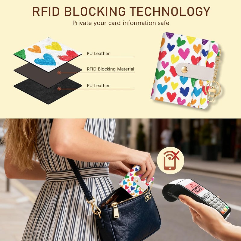 Jogjam Raining Hearts Rfid Ladies Wallet, Small Slim Thin Compact Credit Card Women Wallet, PU Leather Bifold Cash Zipper Coin Pocket ID Window for Female - Image 3